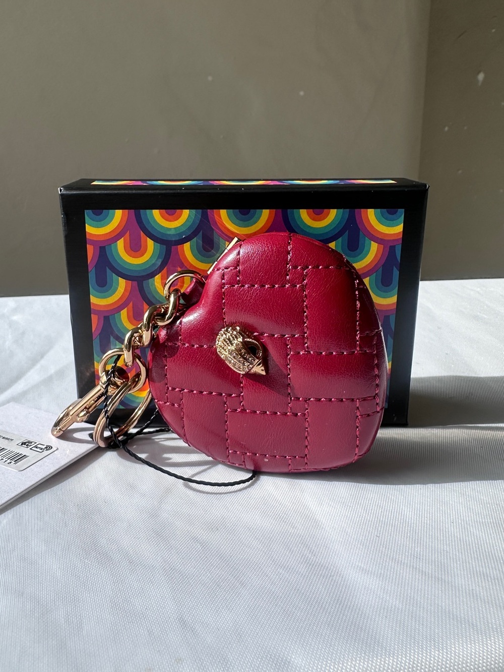 KURT GEIGER Red Kensington Heart Mirror Keychain Bag Charm NWT w Box